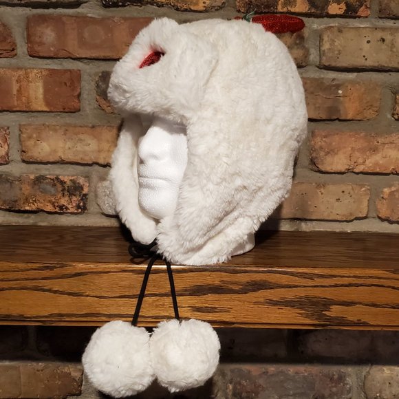 Charter Club Bomber Hat Christmas Sequin Reindeer Antlers White Plush One Size - Picture 4 of 6